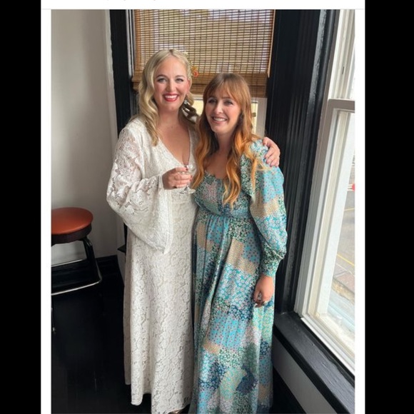 Unique Vintage Floral Boho Long Maxi Dress Patchwork Blue Combo Puff Sleeve - Picture 2 of 2